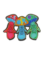Psychedelic Groovy Mushroom See Hear Speak no Evil Patch, Iron On/Sew On