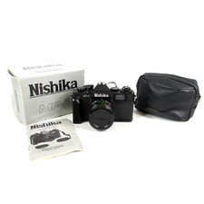 Nishika MF-3 Vintage 35mm Camera with case, booklet, box For parts or repair