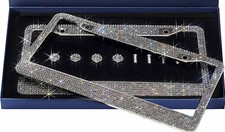 2 Lux Grey Gray Diamond Crystal License Plate Frame Caps Made With Swarovski