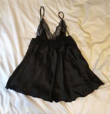 MYLA LONDON BLACK SILK AND LACE BABYDOLL NIGHTIE LINGERIE SLIP SIZE SMALL S