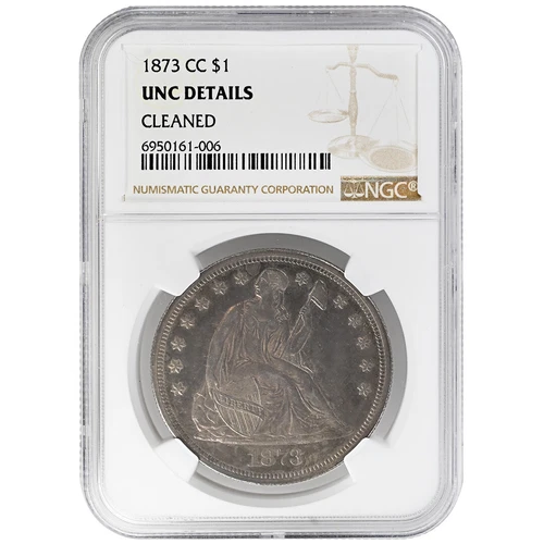 1873-CC $1 Seated Liberty Seated Dollar, NGC UNC Details Rare Coin