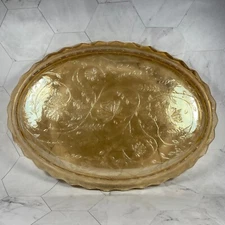 Vintage Jeannette Glass Co. Floragold Louisa Oval Serving Platter 12 in.