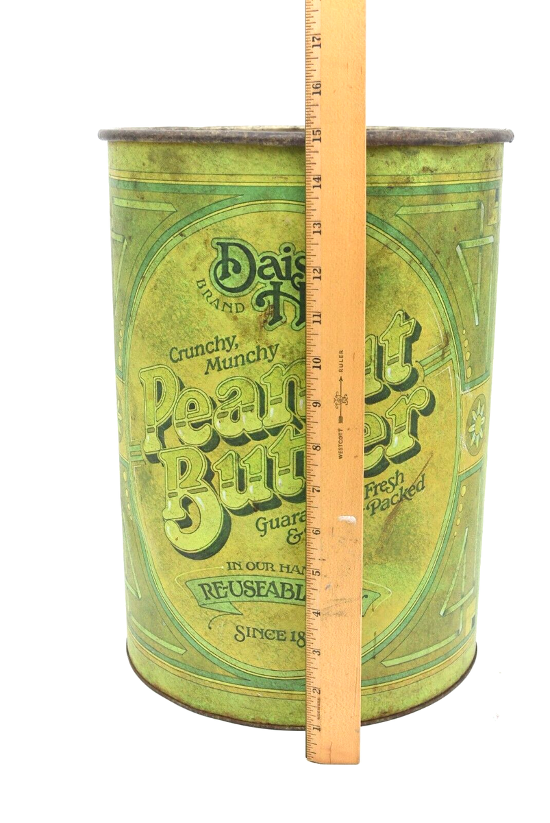 Vintage Metal Reusable Can Peanut Butter Green Daisy Hill Trash