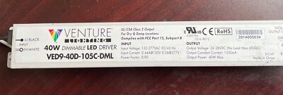 VENTURE LED Driver VED9-40D-105C-DML 120-277VAC  26-38VDC 1050mA 40W MAX DIMMING