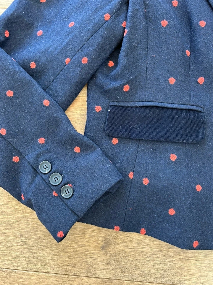 ModCloth Wool Blend Navy Blue Polka Dot Notched Blazer Twee Women’s XL - Image 3 of 4