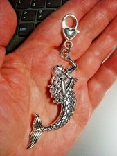 4" Drop Silver Plated Mermaid Heart Clasp Key Ring Glitzy Dangle