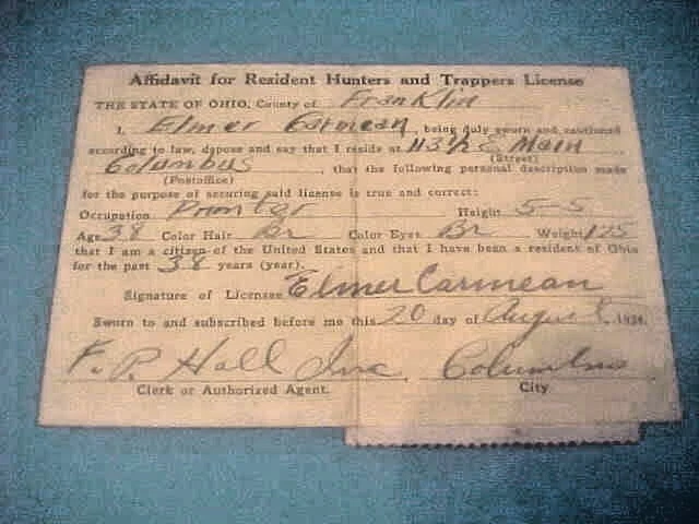 US Postage Stamp RW1 First Duck Stamp on 1934 Ohio Hunting License Unsigned N131 - Image 4 of 4