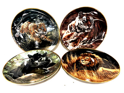 Franklin Mint National Wildlife Set Of 4 Porcelain Big Cats Plates 8'' Tiger Lion