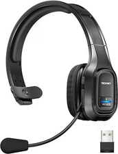 TECKNET Trucker Bluetooth Headphones with Microphone Noise Canceling Black
