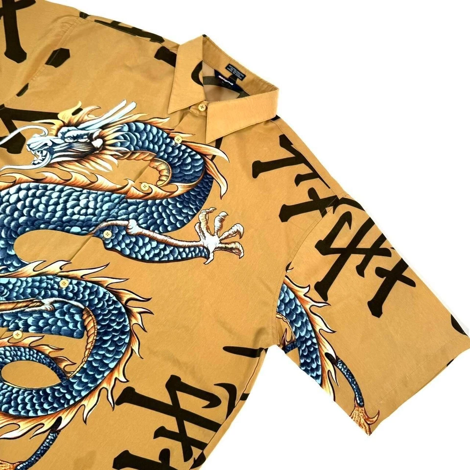 Y2K 2000s Dragon Grunge Estilo JNCO Manga Corta Grande Abotonada M Foto 4 de 4