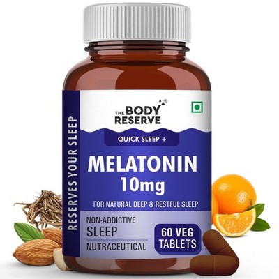 Melatonin 10mg Sleep Support Stress Relief Relaxation Non-Habit 60 Veg Tablets