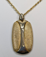 Vintage Chunky Textured Brushed Polished Gold Tone Pendant Chain Necklace 24"