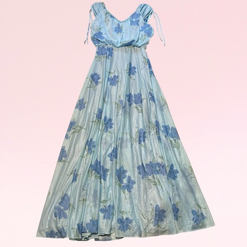 vintage 70s maxi dress hippie cottagecore boho romantic chiffon blue floral S, $50 - Photo 9