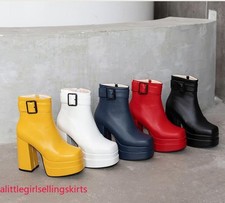 Women's Platform Ankle Boots Chunky Heel Shoes Zip Square Toe Oversize Fashion