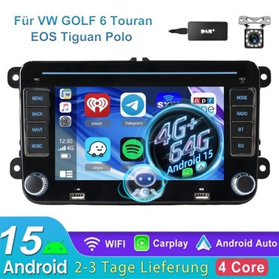 DAB+ 4+64GB Carplay Für VW GOLF 5 6 Plus Touran Caddy Android 15 Autoradio Navi