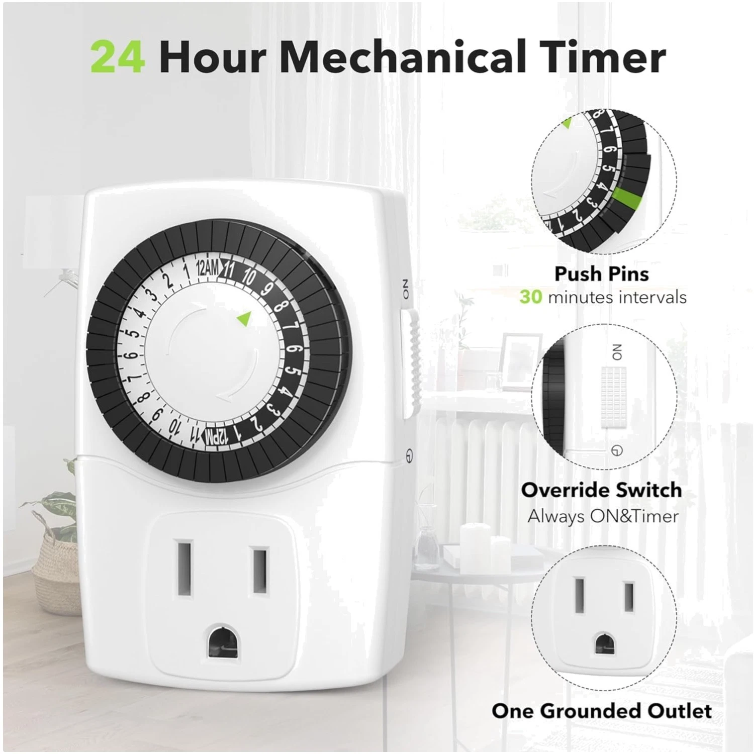 Set Schedules Easily - Indoor Mini Timer, 2-Pack