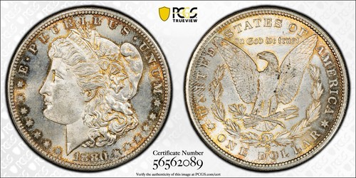 1880-S Morgan Silver Dollar PCGS MS65 Beautiful Rose Gold Toning