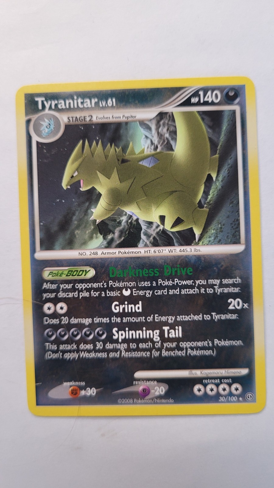 Tyranitar Lv.61 30/100 Stormfront Holo Rare Pokemon Card TCG 2008 LP/NM