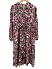 NEW Floral Paisley Long Sleeve Midi Dress Size Petite Large Pink & Beige