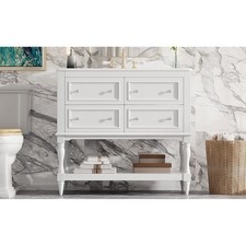 36" Bathroom Vanity Cabinet with Ceramic Sink Combo, Solid Wood