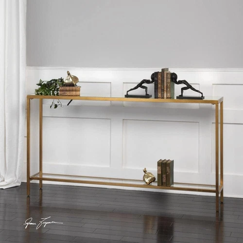 Hayley 60" Glass and Gold Console Table by  - Elegant Home Accent - Picture 2 of 8