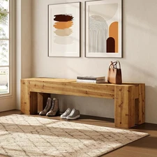 63-Inch Solid Wood Bench, Rustic Extra Long Entryway Bench with Heavy Duty Legs