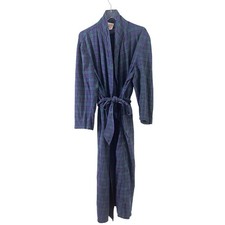 Authentic State-O-Maine Robe L Mens Vtg Navy Green Plaid Flannel READ flaw