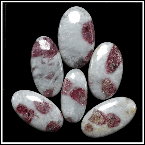 Lot 6 PC Natural Pink Tourmaline Quartz Hi-Grade 32-37mm Oval Cabochon Gemstones - Picture 5 of 12