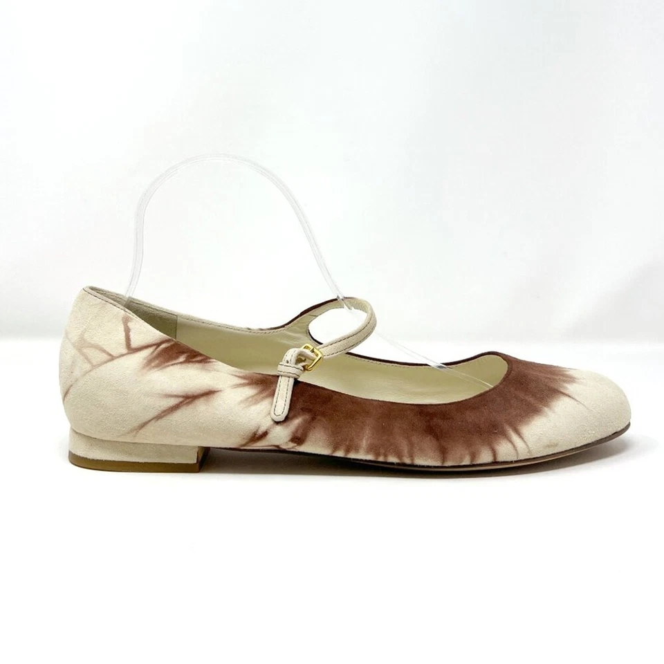 Miu Miu Marrón Tie-Dye Gamuza Mary Jane Pisos EU 41 Hecho en Italia Foto 3 de 4