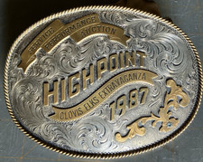 Sterling On Nickel 1987 High Point Large Trophy Belt Buckle Horse Cowboy