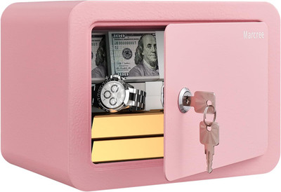 Marcree 0.23 Cu Ft Mini Safe Box with Key Pink Small Home Security Lock Box