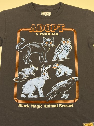 Steven Rhodes Adopt A Familiar T-Shirt Mens Small Black Halloween Cat Witches