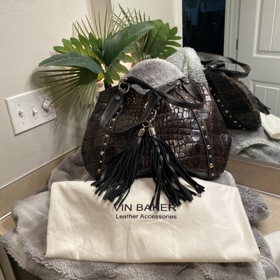 VIN BAKER Leather Hobo Bag ~NNT~Brown Croc & Fringe