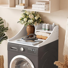 Washer Dryer Countertop Single, 27'' Wood Dryer Top Organizer 2-Tier Laundry Roo