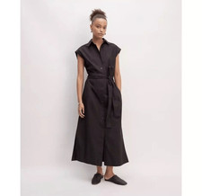 $118 Everlane Everlane The Supima Cotton Short-Sleeve Shirt Dress Pockets Black