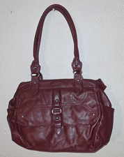 Women's Burgundy Satchel Top Handle Bag Zip Closure Buckle Accents Silver