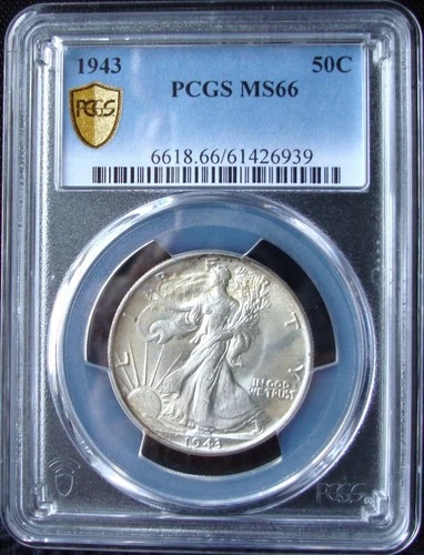 1943 Walking Liberty Silver Half Dollar - PCGS MS 66 - Gold Shield