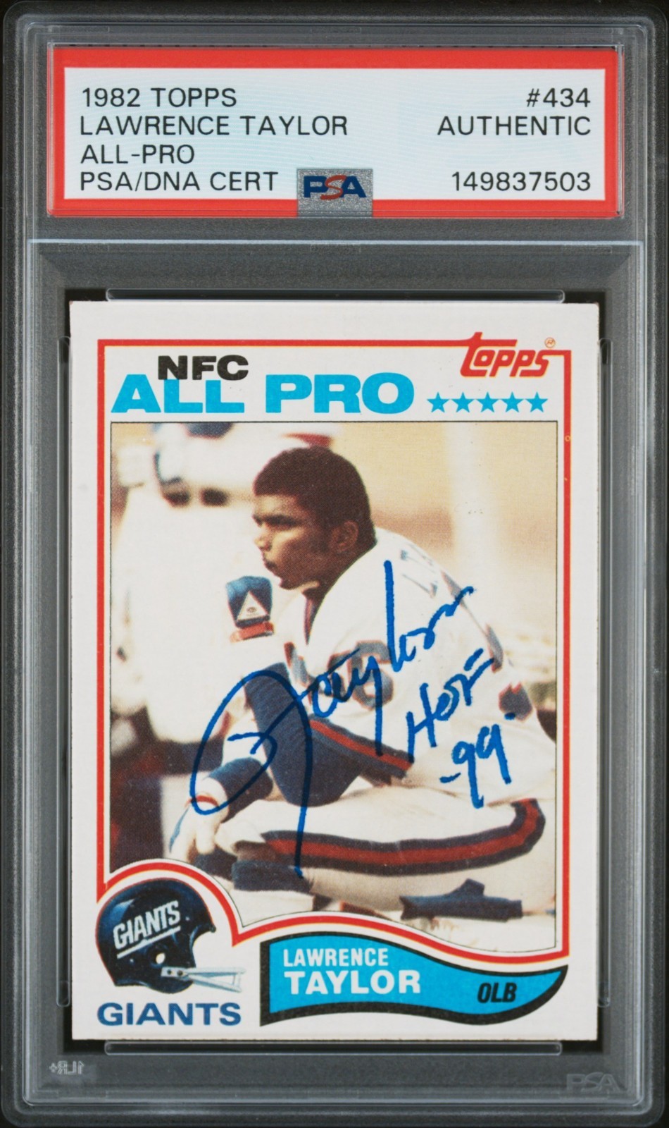 1982 Topps #434 Lawrence Taylor RC Rookie PSA Authentic AUTO Autograph