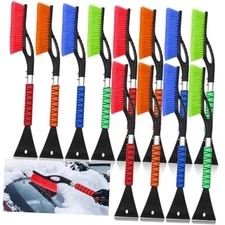  12 Pcs 27 Inch Snow Brush and Detachable Ice Scrapers Orange, Blue, Red, Green