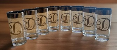 6 Glastonbury Monogram Platinum D Highball Glasses Set Silver Band Thorpe Style