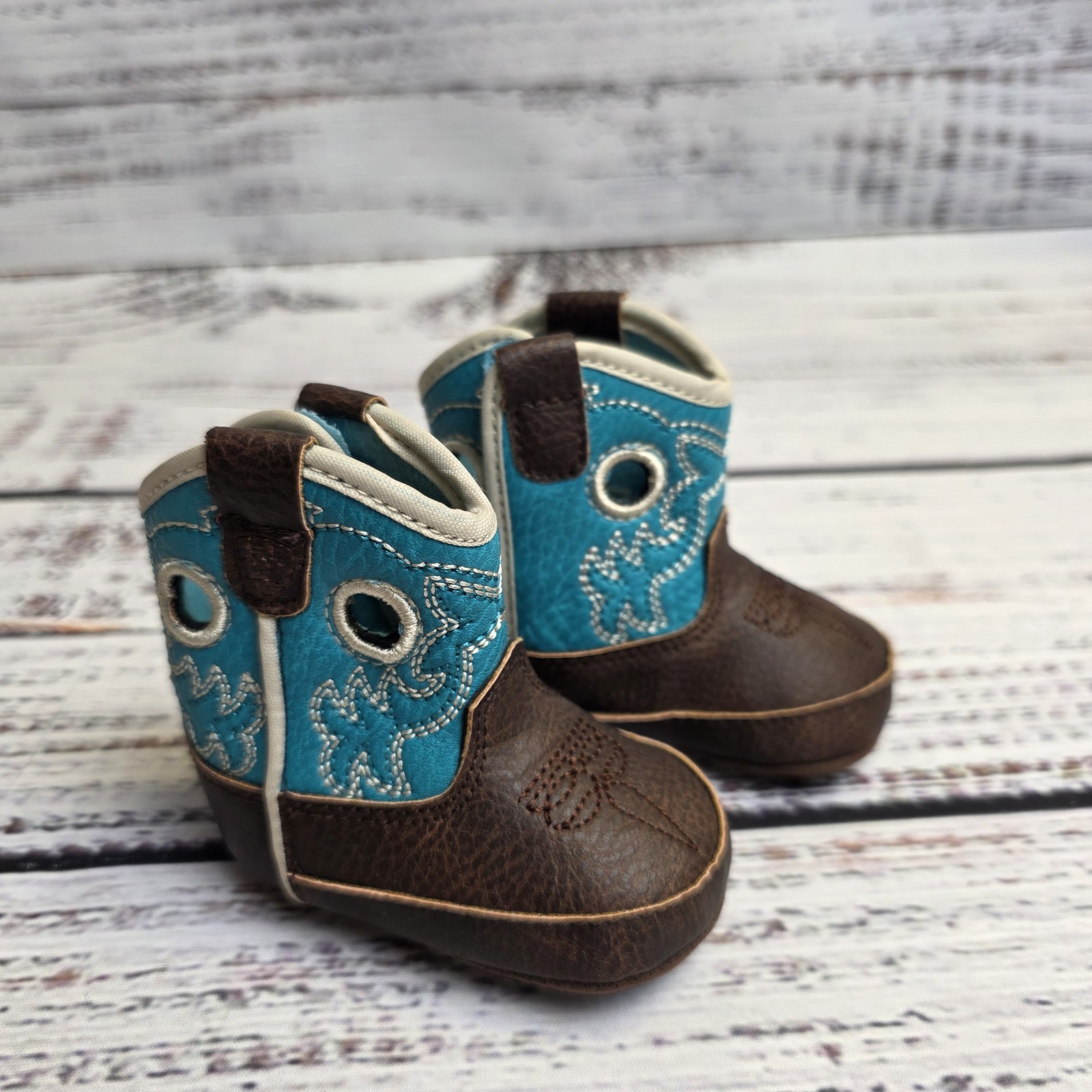 Ariat Infant Lil Stompers Boston Turquoise Western Boots Rubber Bottom 0-6 Month