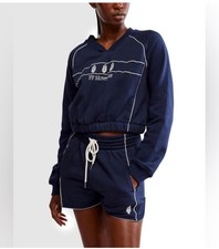 FREE PEOPLE FP MOVEMENT MIDNIGHT NAVY SEEING DOUBLE LOGO SWEATSHIRT TOP SZ XS