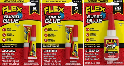 #ad Flex Seal Brand Super Glue Liquid Clear 3 PACK 2 X 2 Tubes 20 Gram Bottle $8.95