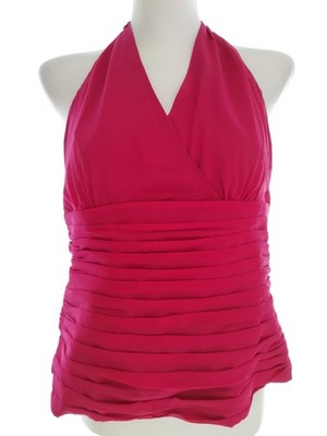 COAST Damen Peplumbluse Gr. 44 Fuchsia Seide Ärmellos V-Ausschnitt