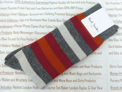 PAUL SMITH 1er-Pack bequeme Herrensocken grau Mix verschiedene Streifen Wollmischung Einheitsgröße Socken UVP 30 £
