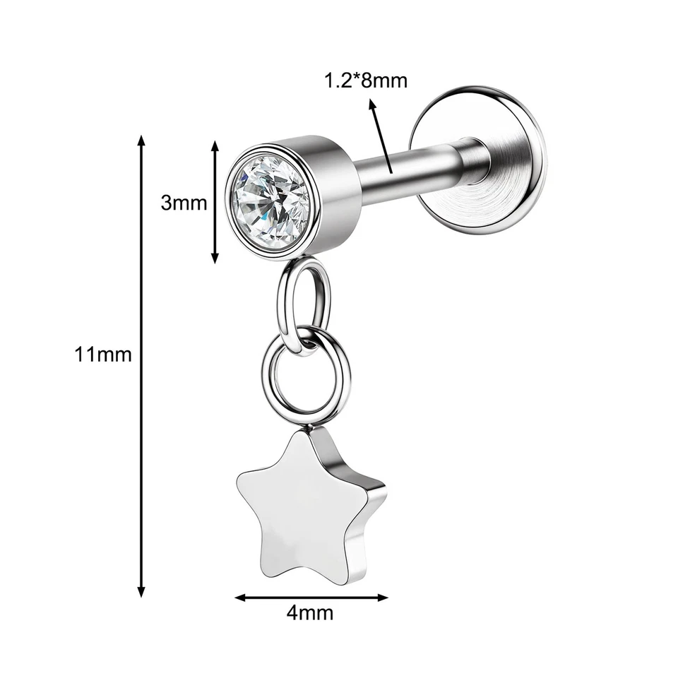 16g G23 Titanio Acero Cuelga Labret Labio Stud Tragus Hélice Piercing Joyería Foto 2 de 4