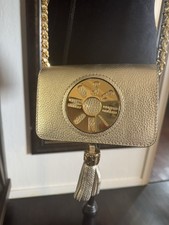 MOSCHINO Metallic Gold Small Leather Crossbody Bag Chain Strap Italy Authentic