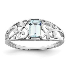 Sterling Silver Rhodium Plated Aquamarine Ring Sz 8