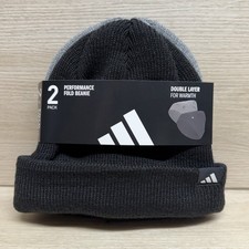 Adidas 2-Pack Performance Fold Beanie Double Layer Warm Winter Knit Black Gray