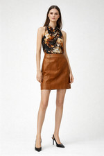 Ralph Lauren Skirt Leather 10 Mini Lambskin 90s Vtg Brown Black Label USA M Soft